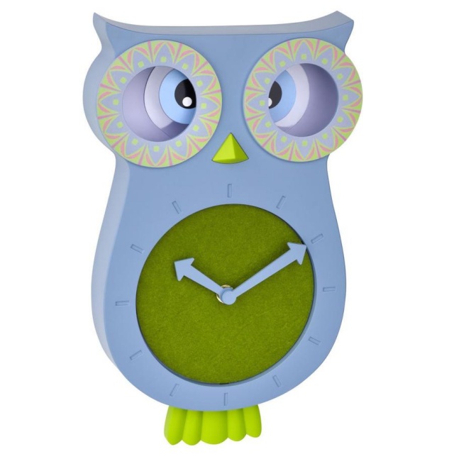 TFA seinakell 60.3052.06 Lucy Kids Pendulum Clock Owl, sinine/roheline