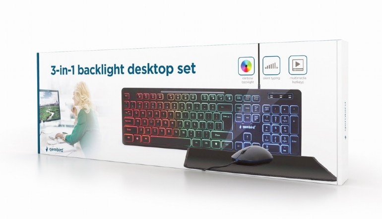 Gembird klaviatuuri+hiir 3in1 Backlight Desktop Set KBS-UML-01 Wired US, must