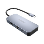 Orico USB jagaja 6-in-1 Adapter Hub, HDMI 4K + 3x USB 3.0 + RJ45+ USB-C PD 100W