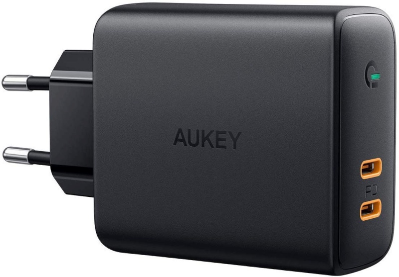 Aukey toiteadapter Power Adapter USB-C+USB-C 60W, must