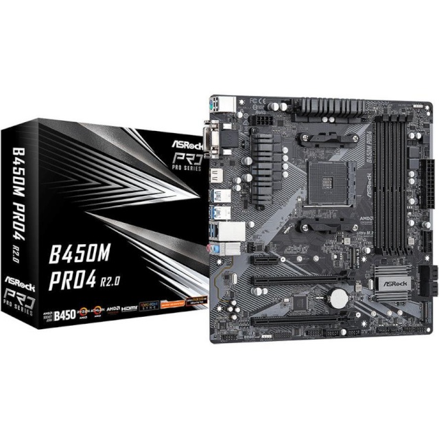 ASRock emaplaat B450M Pro4 R2.0 AMD AM4 DDR4 mATX, 90-MXBEG0-A0UAYZ