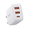 Baseus kiirlaadija Compact 2x USB, 1x USB-C PD 3A 30W, valge