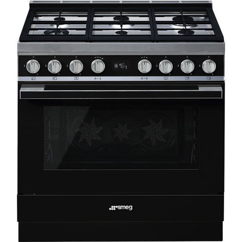 Smeg gaasipliit CPF9GPBL , Portofino, 6 x gaas, elektriahi, 90 cm, pürolüüs, must