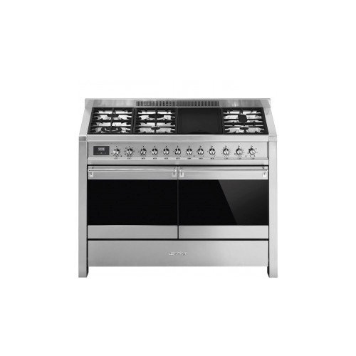 Smeg gaasipliit A481 Opera, 6 x gaas + grillplaat, 2 x elektriahi, katalüüs, pitsakivi, 120 cm, roostevaba teras