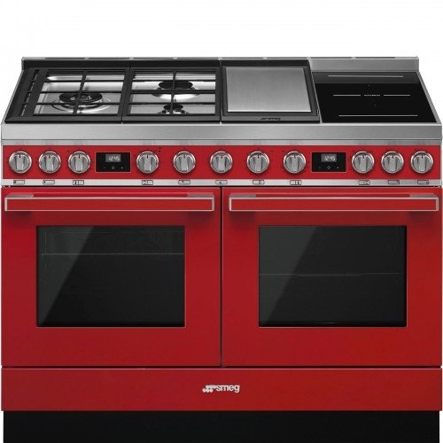 Smeg pliit CPF120IGMPR Portofino, 3 x gaas + 2 x induktsioon + grillplaat, 2 x elektriahi, 120 cm, punane