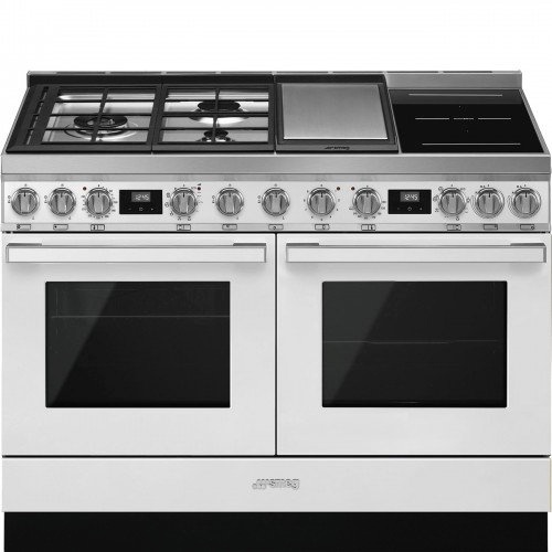 Smeg pliit CPF120IGMPWH Portofino, 3 x gaas + 2 x induktsioon + grillplaat, 2 x elektriahi, 120 cm, valge