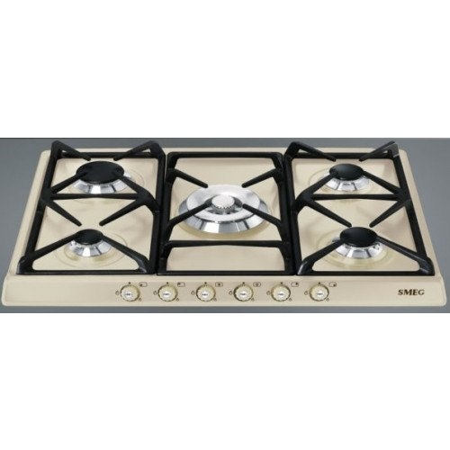 SMEG pliidiplaat SR775PO Cortina, 5 x gaas, 70cm, kreem/messing