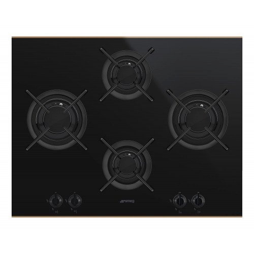 SMEG pliidiplaat PV664LCNR Dolce Stil Novo, 4 x gaas, 65cm, lõigatud serv, must klaas/vask