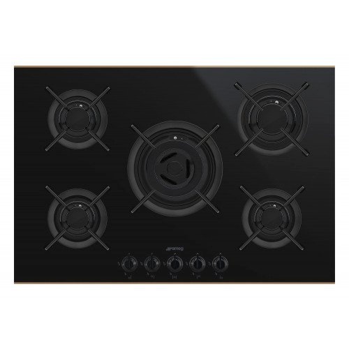 SMEG pliidiplaat PV675CNR Dolce Stil Novo, 5 x gaas, 75cm, lõigatud serv, must klaas/vask