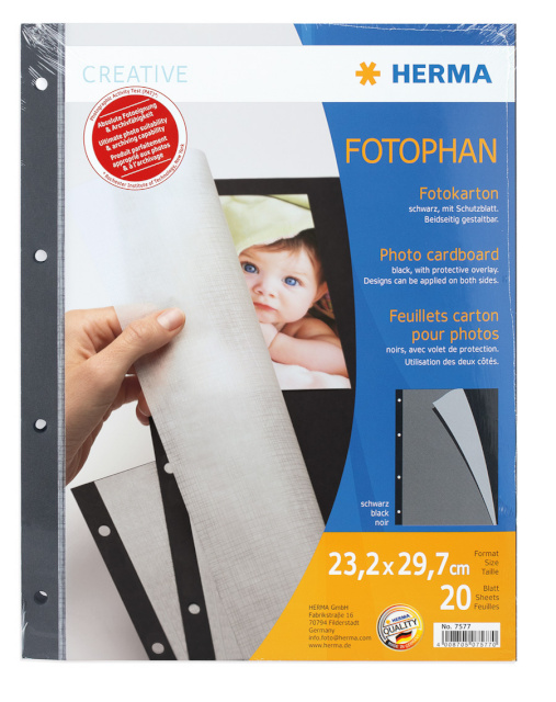 Herma fotopapp 20 lehte must with Pergamin 23x29,7 cm, 4 holes