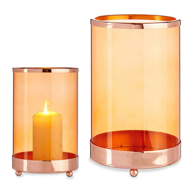 Gift Decor küünlahoidja Vask merevaik Silinder 12,2x19,5x12,2cm Metall Klaas