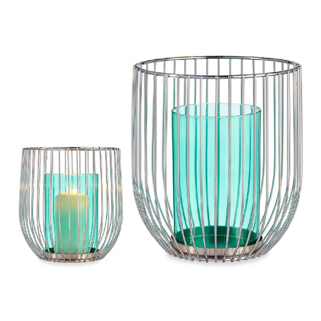 Gift Decor küünlahoidja Hõbedane sinine Puur Metall Klaas (15x17x15cm)