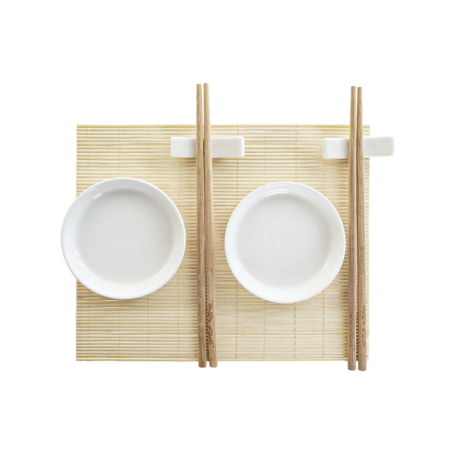 DKD Home Decor Sushi Komplekt Bambus Plastmass Keraamika valge naturaalne Idamaine 28,8x19,8x3cm (7tk) (28,8x19