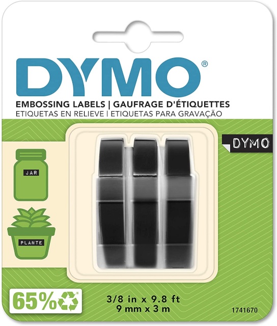 Dymo etikett 3D Label Tape 9mm 3m Glossy, 3-pakk must