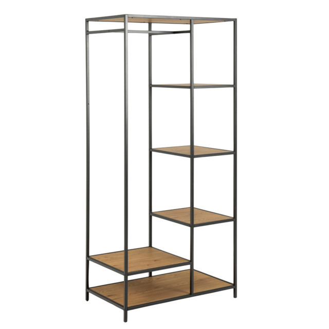 H4Y Esikunagi SEAFORD, 77x45xH165cm, 5 riiuliga, metsik tamm/ must metall