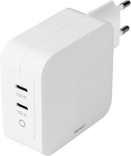 DELTACO universaalne laadija USBC-GAN03 100 W USB-C PD, valge