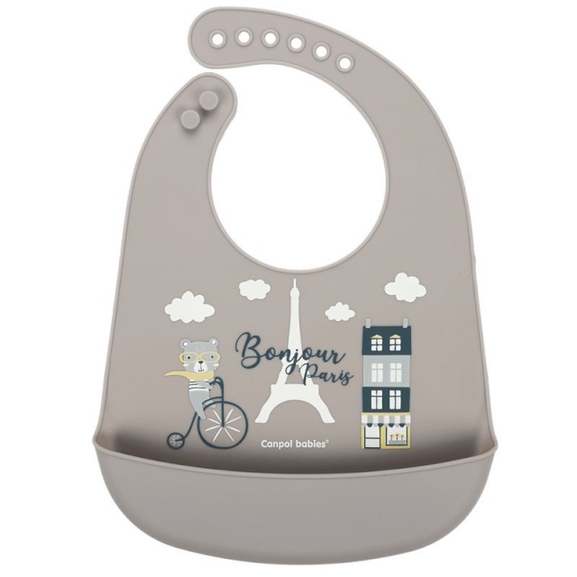 Canpol BABIES silikoonist pudipõll taskuga BONJOUR PARIS, navy beige