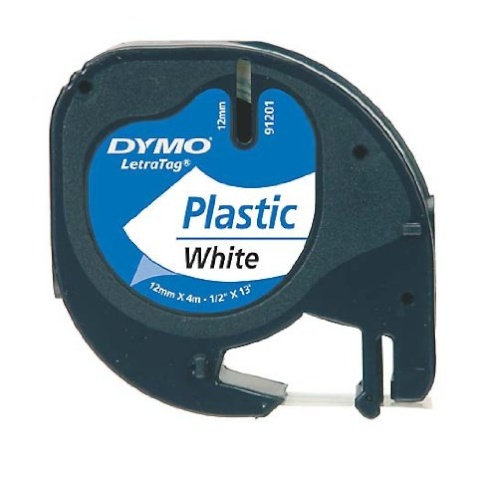 Dymo etiketiprinteri etiketid Letratag Plastic tape 12mm x 4m 91221 valge 