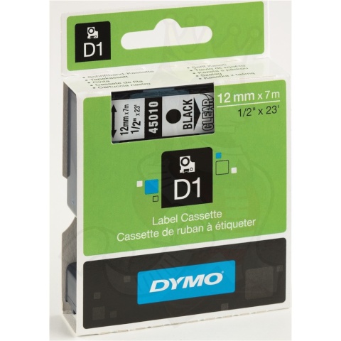 Dymo etiketiprinteri etiketid D1 12mm 45010 must/läbipaistev 