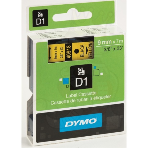 Dymo etiketiprinteri etiketid D1 9mm 40918 must/kollane 