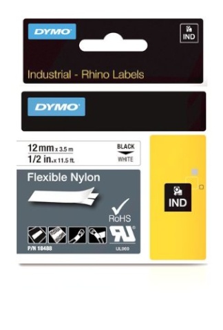 Dymo etiketiprinteri etiketid Rhino Band IND, Nylon 12 mm x 3,5 m must/valge