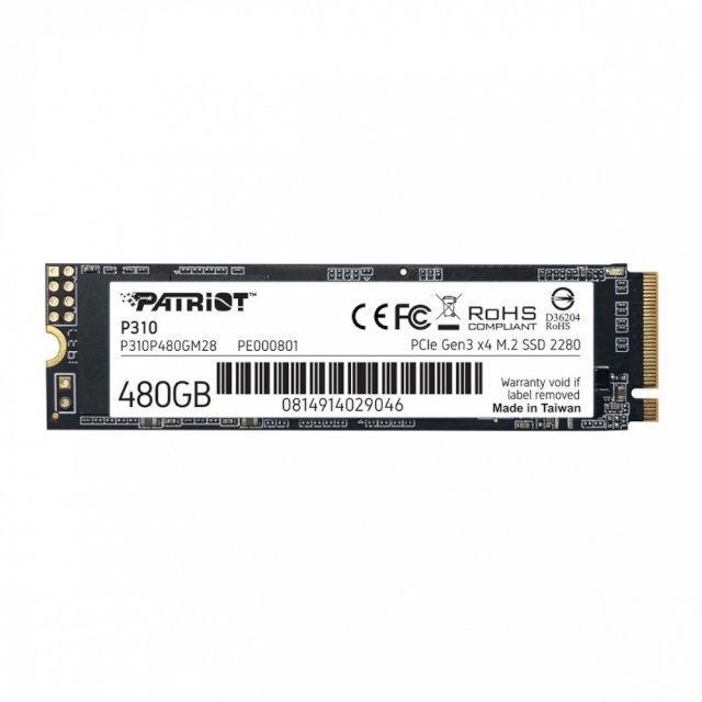 Patriot kõvaketas SSD drive P310 480GB M.2 2280 1700/1500 PCIe NVMe Gen3 x 4