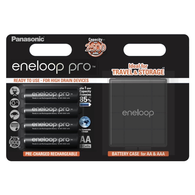 Panasonic akud Eneloop Pro Mignon AA 4x2500mAh + Battery Travel Case