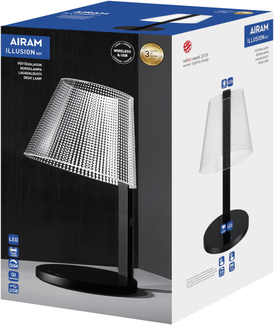 Airam laualamp Illusion Dot LED 2700-5200K, 340lm, USB ja Qi laadimispistikud, must