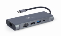 GEMBIRD A-CM-COMBO7-01 USB Type-C 7-in-1 multi-port adapter (Hub3.0 + HDMI + VGA + PD + card reader + stereo audio), kosmosehall