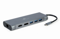 GEMBIRD A-CM-COMBO8-01 USB Type-C 8-in-1 multi-port adapter (Hub3.0 + HDMI + DisplayPort + VGA + PD + card reader + LAN + stereo audio), kosmosehall