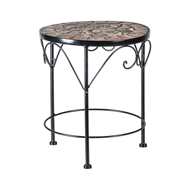 H4Y lillepostament MOSAIC D30xH35cm, mosaiikplaat: tumahall/pruun kivi, must metallraam