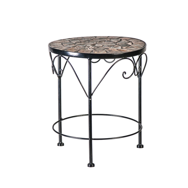 H4Y lillepostament MOSAIC D20xH25cm, mosaiikplaat: tumahall/pruun kivi, must metallraam