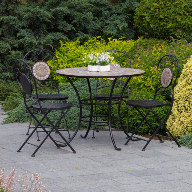 H4Y laud MOSAIC D90xH70cm, mosaiikplaat: tumehall/pruun kivi, must metallraam