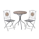 H4Y rõdukomplekt MOSAIC laud ja 2 tooli (38665), D60xH70cm, mosaiikplaat: tumahall/pruun kivi, metallraam, värvus: must