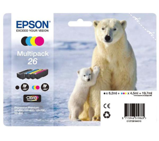 Epson tindikassett T 2616 Claria Premium Multipack T 261 BK/C/M/Y 