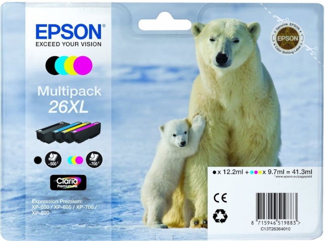 Epson tindikassett Claria Premium XL T2636 Multipack BK/C/M/Y 
