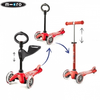Micro tõukeratas Mini 3in1 Deluxe Plus, punane