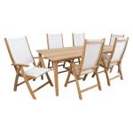 H4Y söögilauakomplekt MALDIVE laud 220x100xH75cm, 6 kokkupandavat tooli 60x70xH110cm, tiikpuit