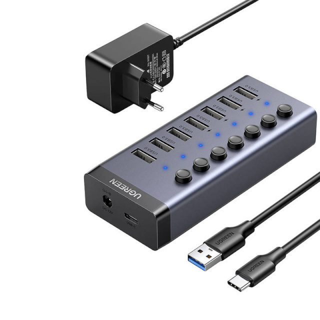 UGREEN USB jagaja Hub 7in1 USB-C, 7x USB-A 3.0 12V 2A (must)