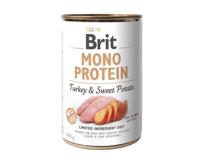 Brit koeratoit MONO PROTEIN Wet Dog Food Turkey with sweet potato 400g