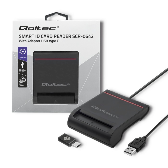 Qoltec mälukaardilugeja Smart chip Card scanner USB 2.0 Plug&play