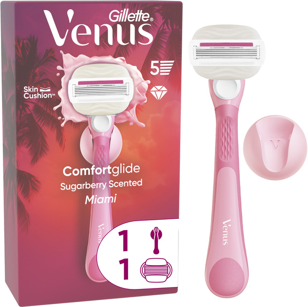 Gillette raseerija + 1 tera Venus ComfortGlide Sugarberry Miami, roosa