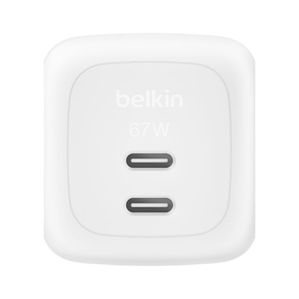Belkin laadija akulaadija Dual USB-C 67W PD + PPS ,valge WCH020kqWH