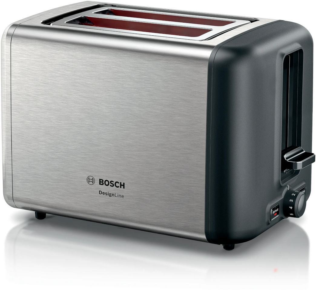 Bosch röster TAT3P420 DesignLine Compact Toaster, roostevaba teras/must
