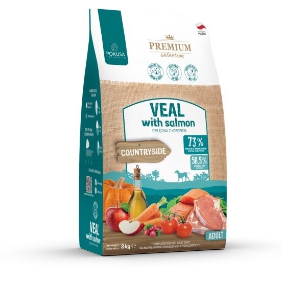 Pokusa kuivtoit koerale Premium Selection Veal with Salmon Adult, 3kg