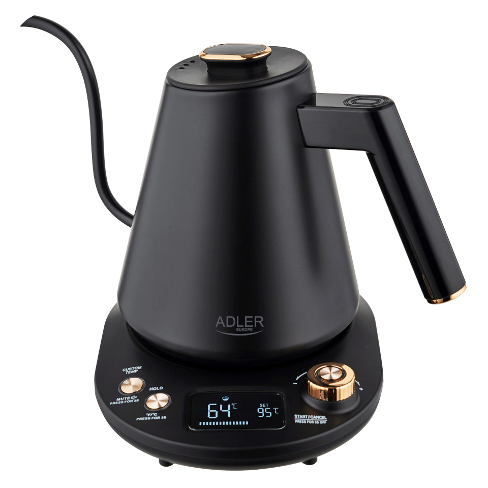 Adler veekeetja AD 1349 Electric Kettle with Long Spout, must/kuldne