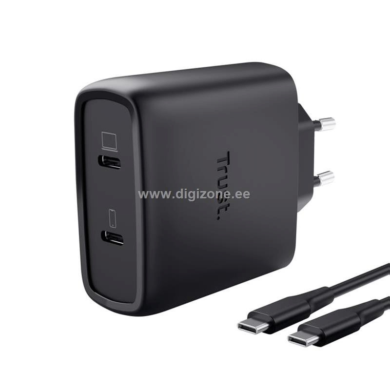 Trust vooluadapter AC adapter, GaN, 2xUSB-C, PD 5-20V/65W