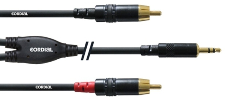 Cordial helikaabel, 3,5 mm - 2x RCA, 3 m