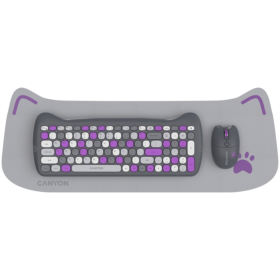 Canyon klaviatuur HSET-W6 +Mouse Kitty Edition AAA+АА Wireless Violet