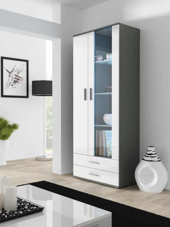 Cama Meble vitriinkapp display cabinet SOHO S6 2D2S hall/valge läikega